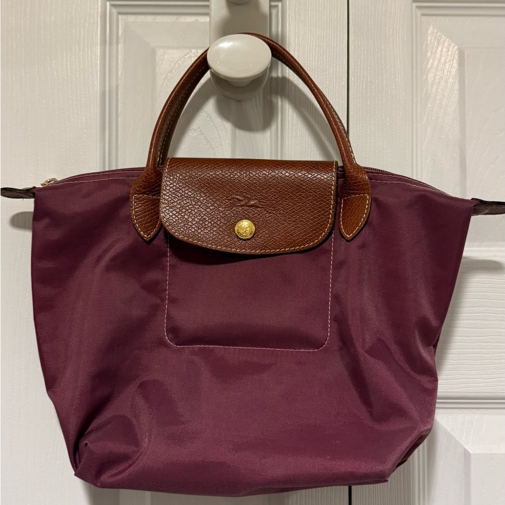 Longchamp Purple Tote with Brown Accents